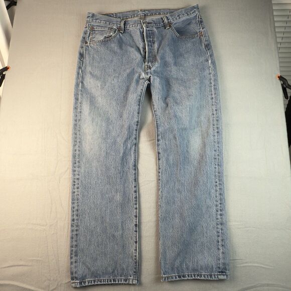 Levi's 501xx Jeans Mens 36x29 Straight Leg Button Fly Blue Denim Distressed - Picture 7 of 16